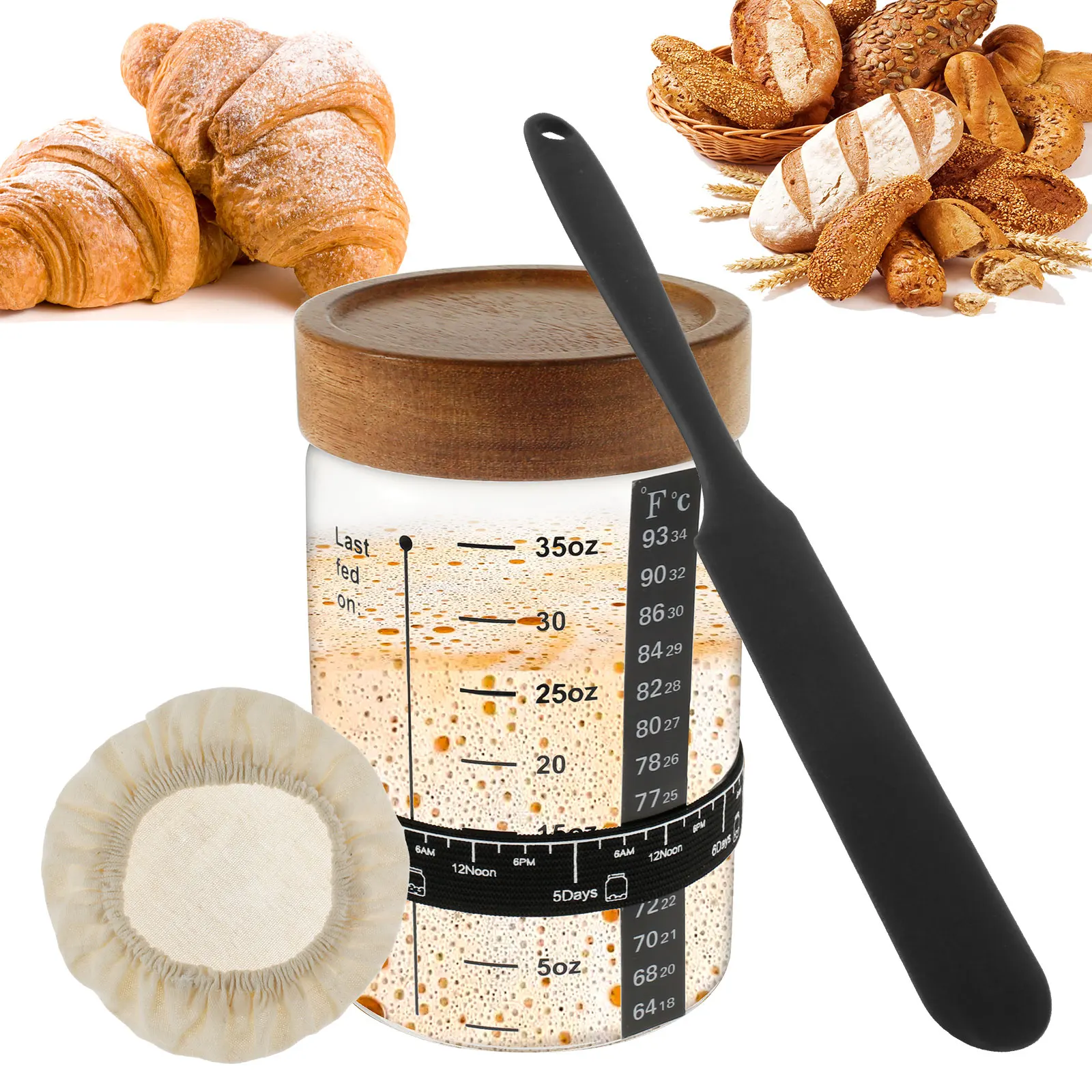 Kitchen Baking Soda - Zuurdesembrood Starterpot Set 1000ml Deegfermentatiecontainer Brede