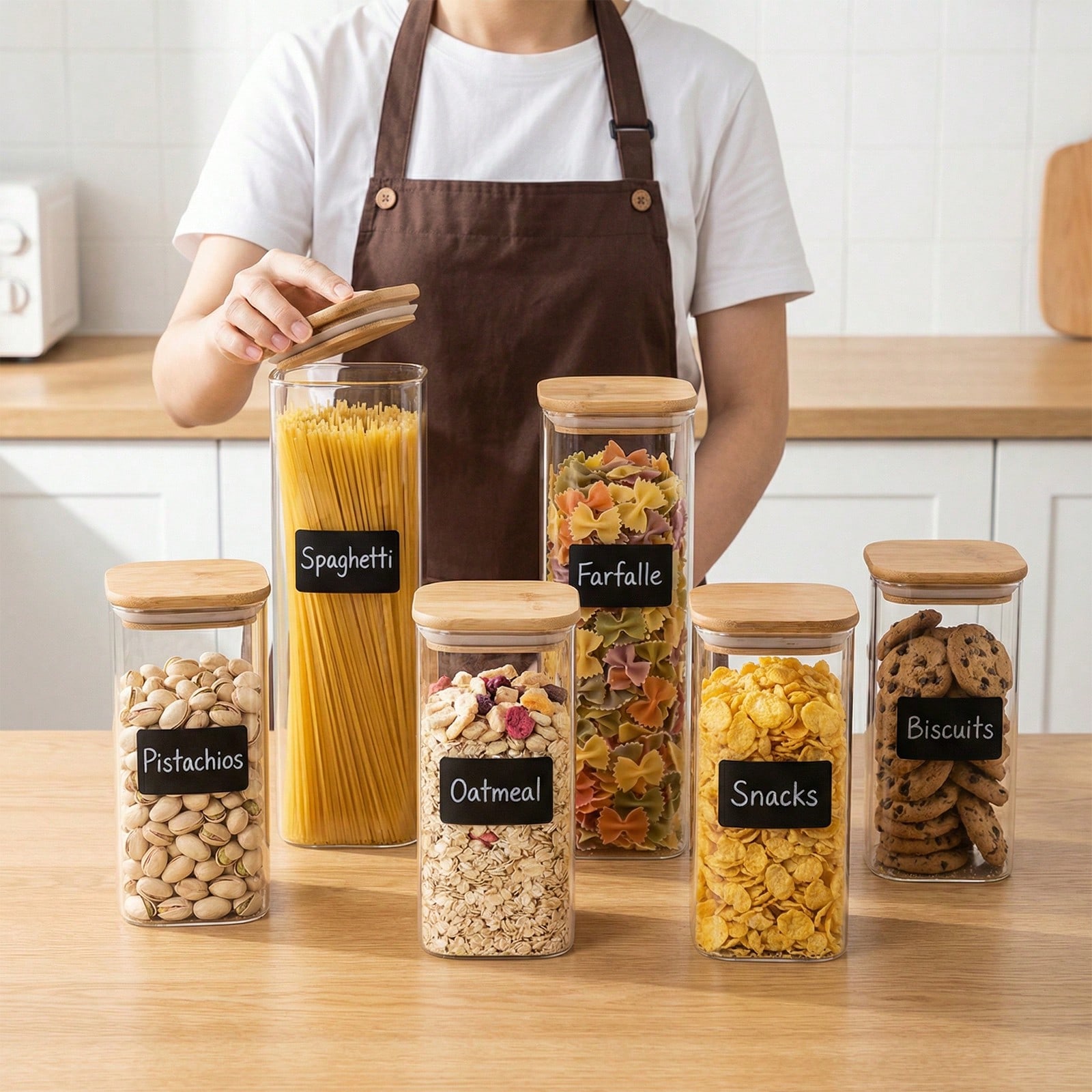 Kitchen Baking Containers - 6/12 stuks glazen voedselopslagcontainers met deksel,
