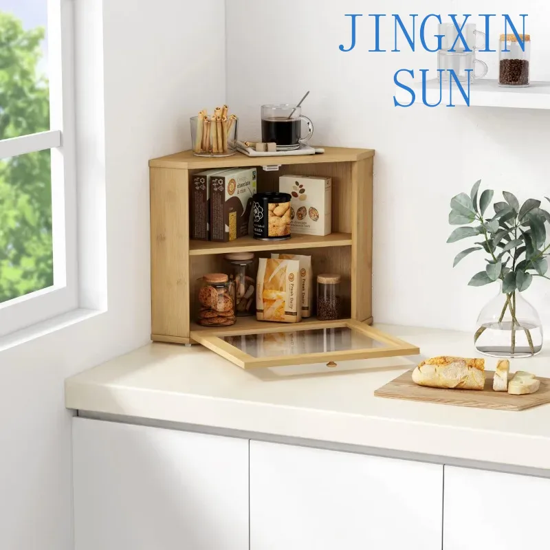 Kitchen Baking Corner - 2-laags bamboe hoekbroodbox voor aanrecht in