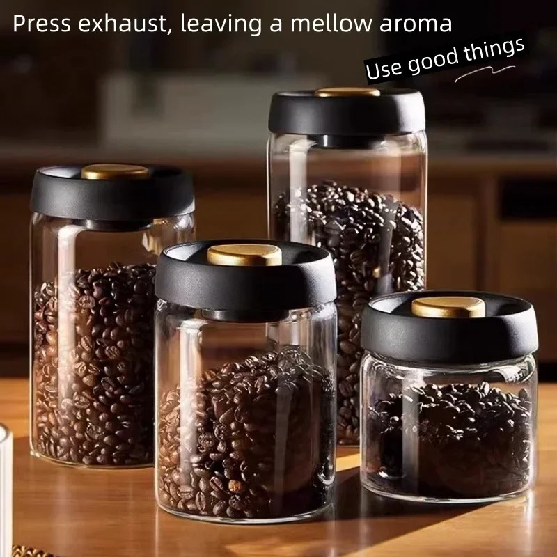 Kitchen Job - Handmatige vacuümverzegelde koffiemot Hoge borosilicaatglas Vochtbestendige