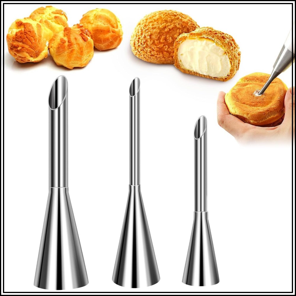 Decorating Tip Set - Set lange slagroomspuitmondjes - 3 roestvrijstalen