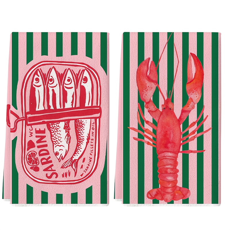 Kitchen Baking Cloth - 2 stuks, Amerikaanse retro gestreepte sardineblik-design