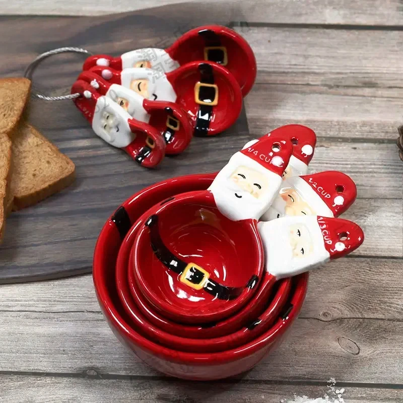 Kitchen Baking Kit - 4-delige kerst maatlepels set, 3D handgeschilderde