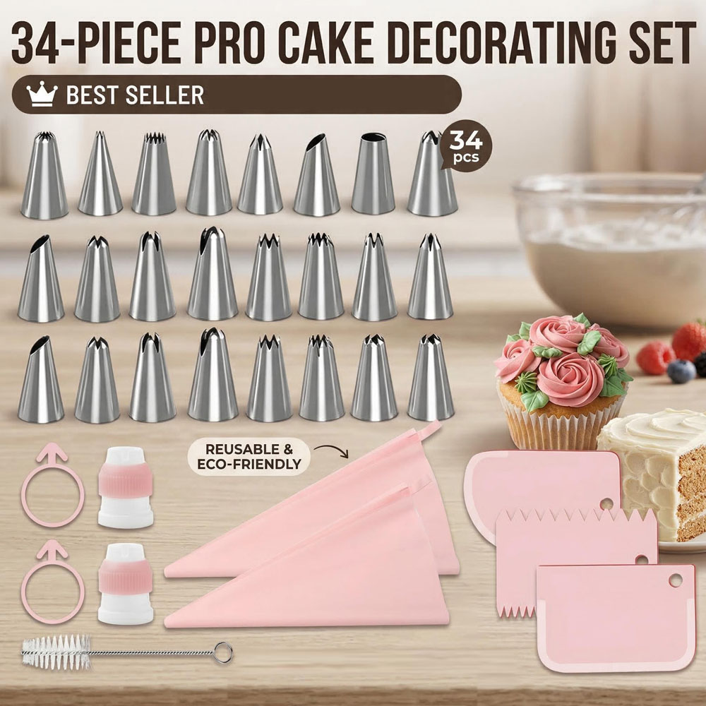 Decorating Tip Set - 34-delige spuitmondjesset met TPU-tassen & schrapers