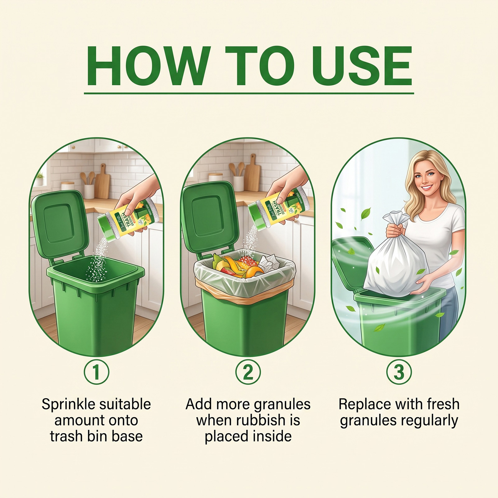 Kitchen Baking Soda - Effectieve afvalbak-ontgeurder met baking soda-formule voor