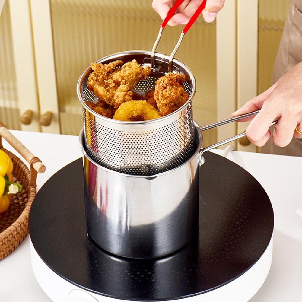 Miniature Baking Kitchen - Roestvrijstalen frituurpan met zeefmandje, mini-tempura-frituurpan voor