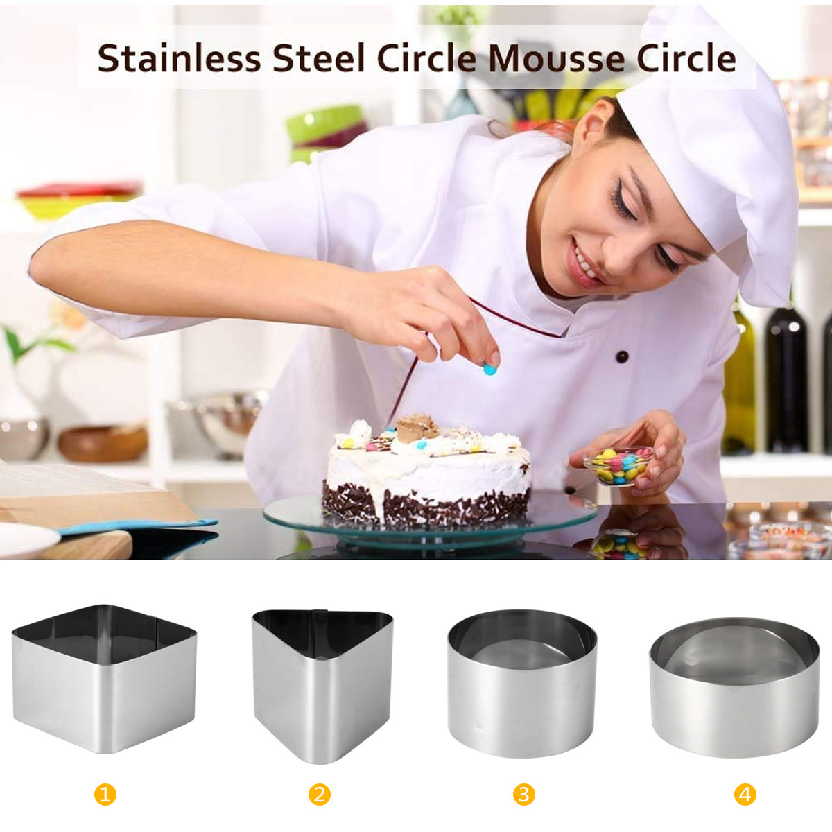 4 stuks roestvrijstalen mousse - Kitchen Baking Cake recensie en prijs