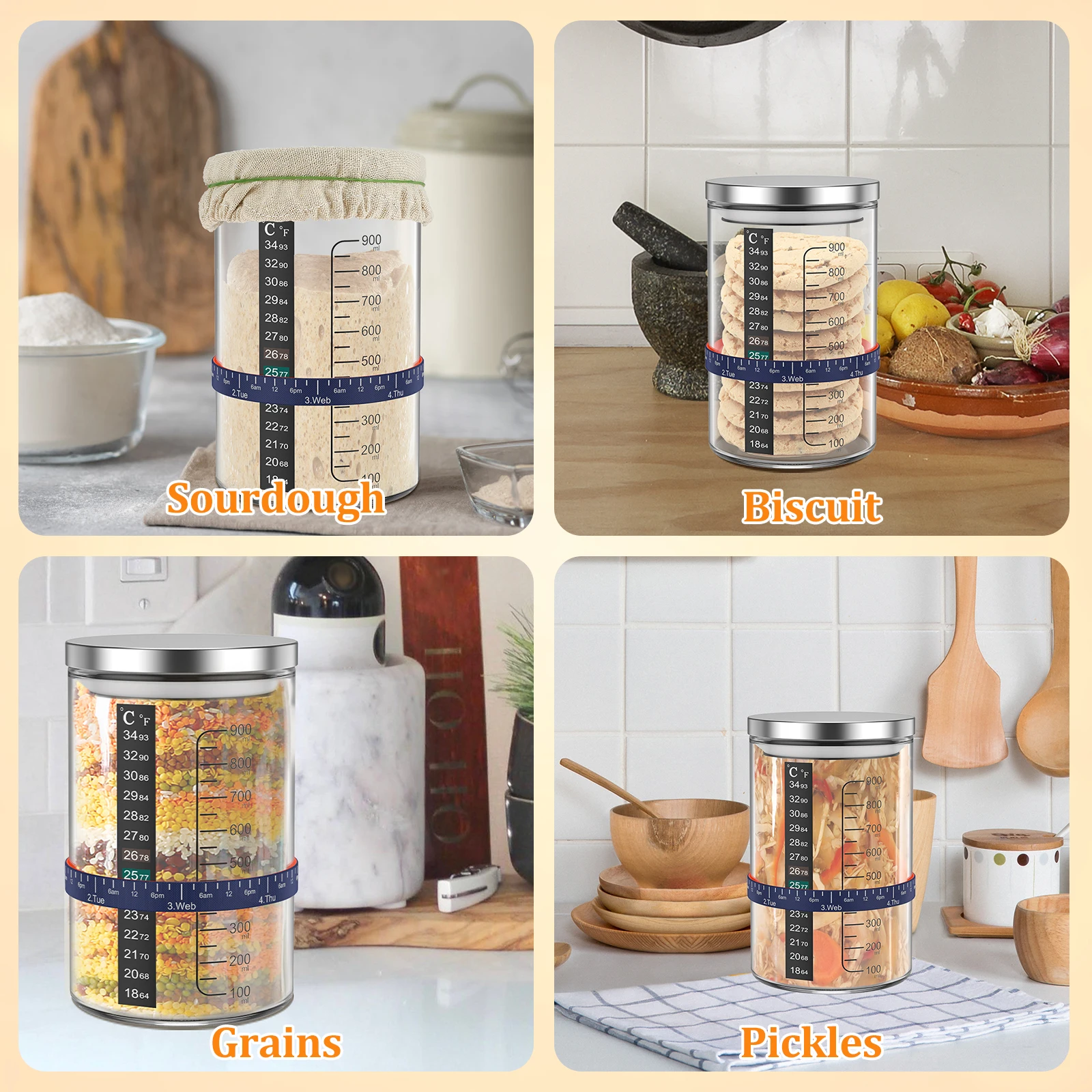 900ml Zuurdesem Starterpot Gla - Kitchen Baking Soda recensie en prijs